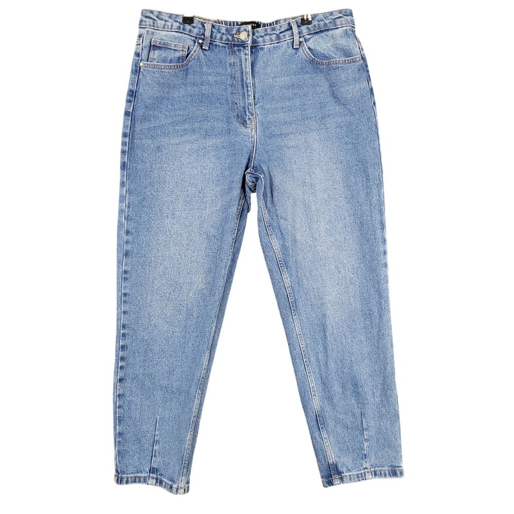 ET VOUS High Rise Tapered Comfort Waist Cropped Stretch Denim Blue Jeans SIZE 16